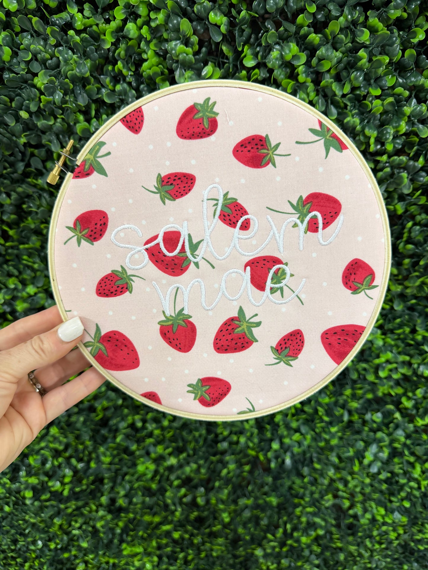 Embroidery hoop name sign