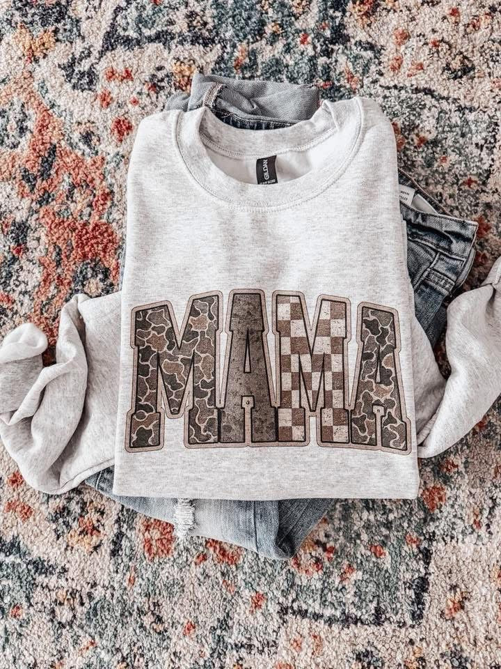 Mama camo checkered crewneck