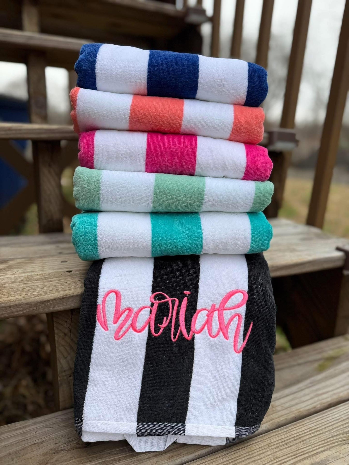 Embroidered Striped Beach Towels