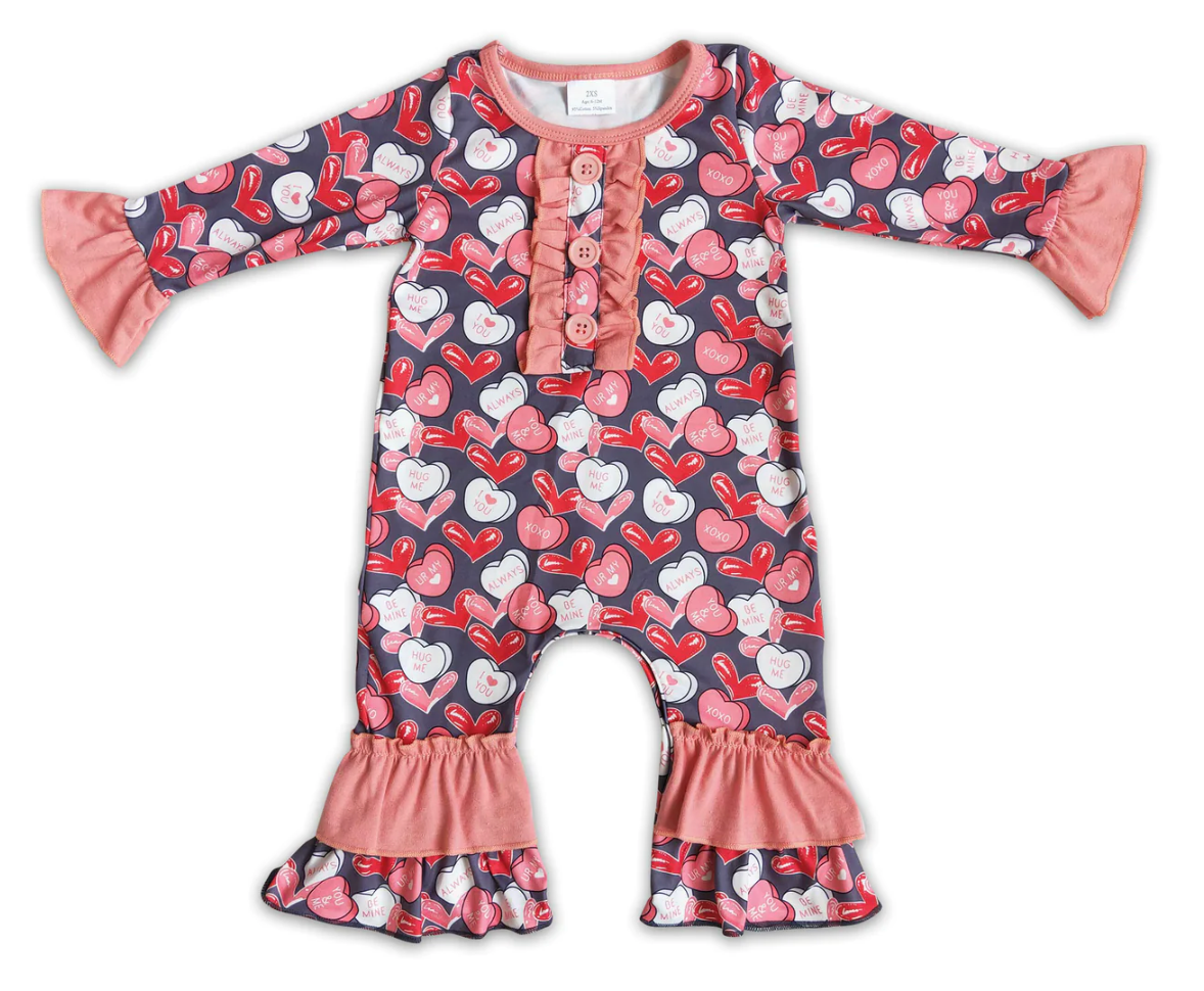 Heart print long sleeve romper