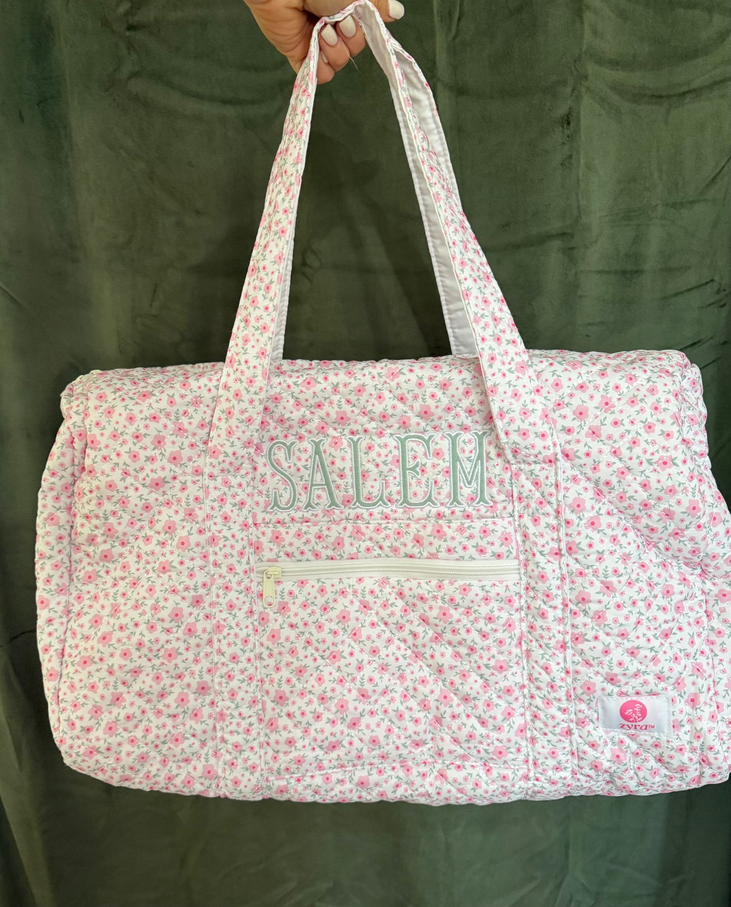 Pink & green floral quilted duffle