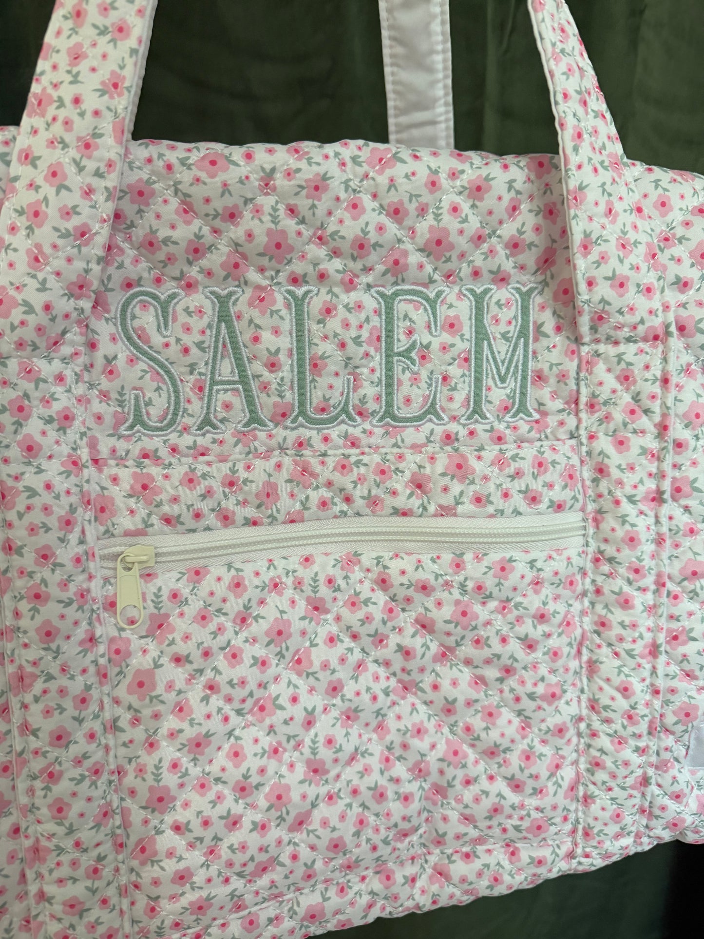 Pink & green floral quilted duffle