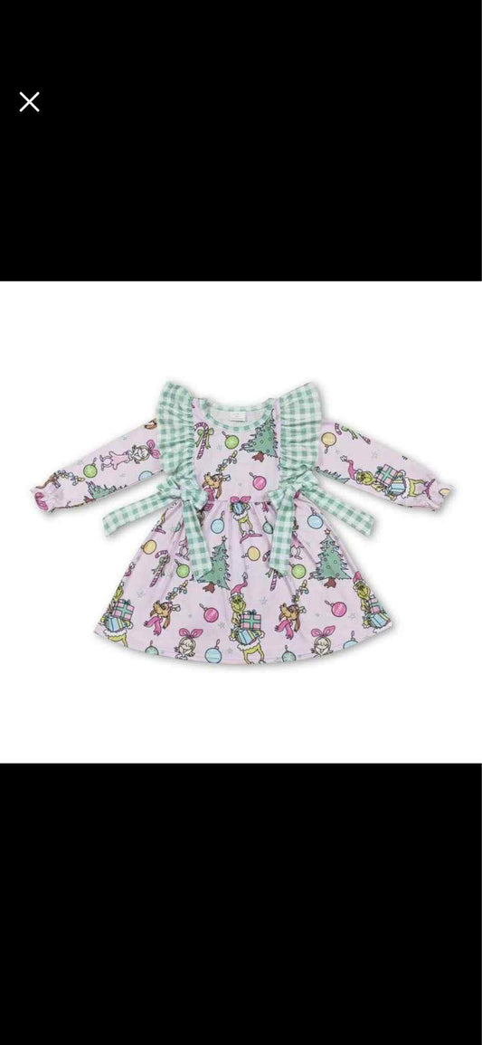 Pink and green bow dress