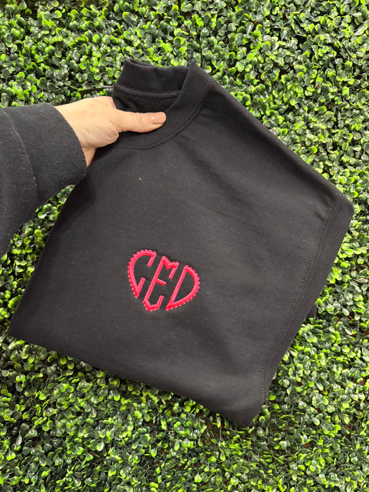Heart monogram crew