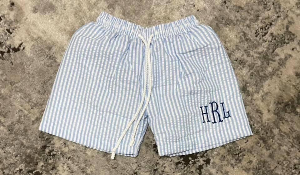 Seersucker swim trunks