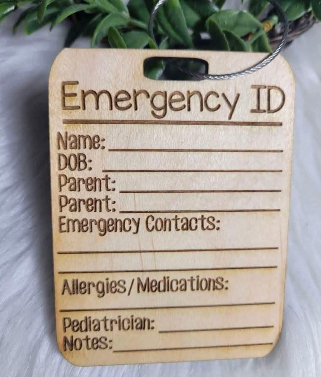 Child emergency ID Car seat Tags