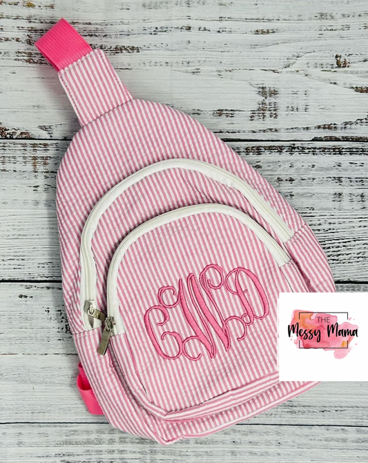 Seersucker sling backpack