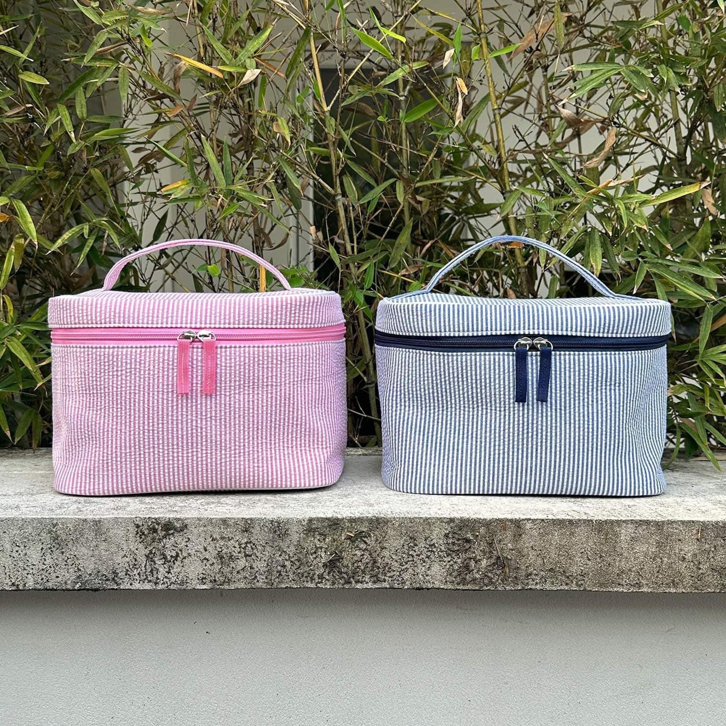 Seersucker makeup bags