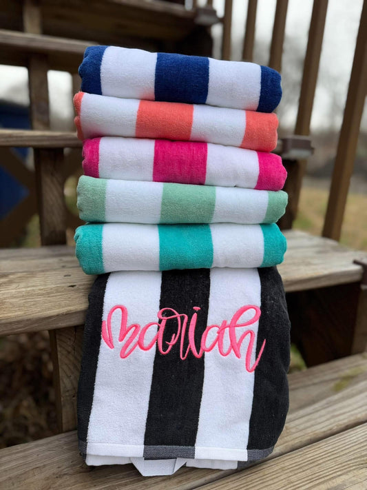 Embroidered Striped Beach Towels