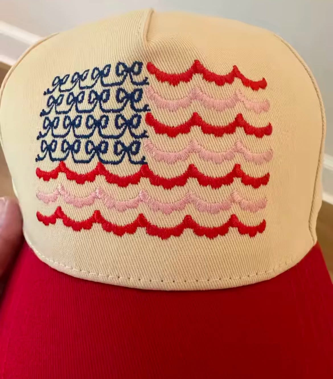 Embroidered bow flag hats